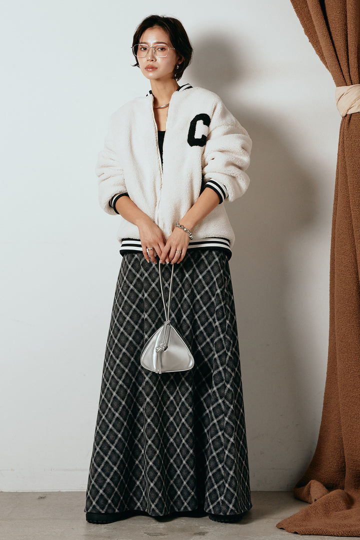 [SET]ロゴスタジャンボアブルゾン+フロッキー起毛チェックスカート(2set)