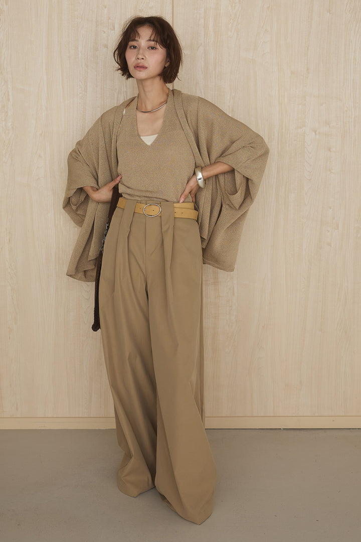 [SET]オーバードルマンカーディガン+ベルトループデザインハイウエストタックパンツ(2set)
