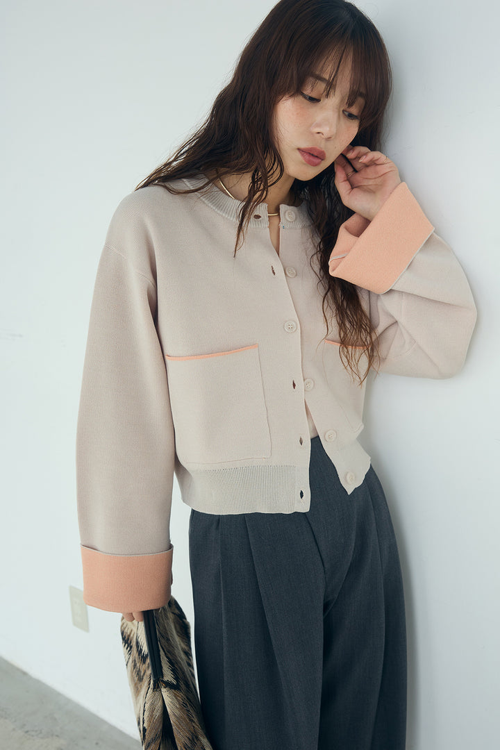 [SET]レーヨンポリダブルフェイスカーディガン+サイドベルトタック入りスラックス(2set)