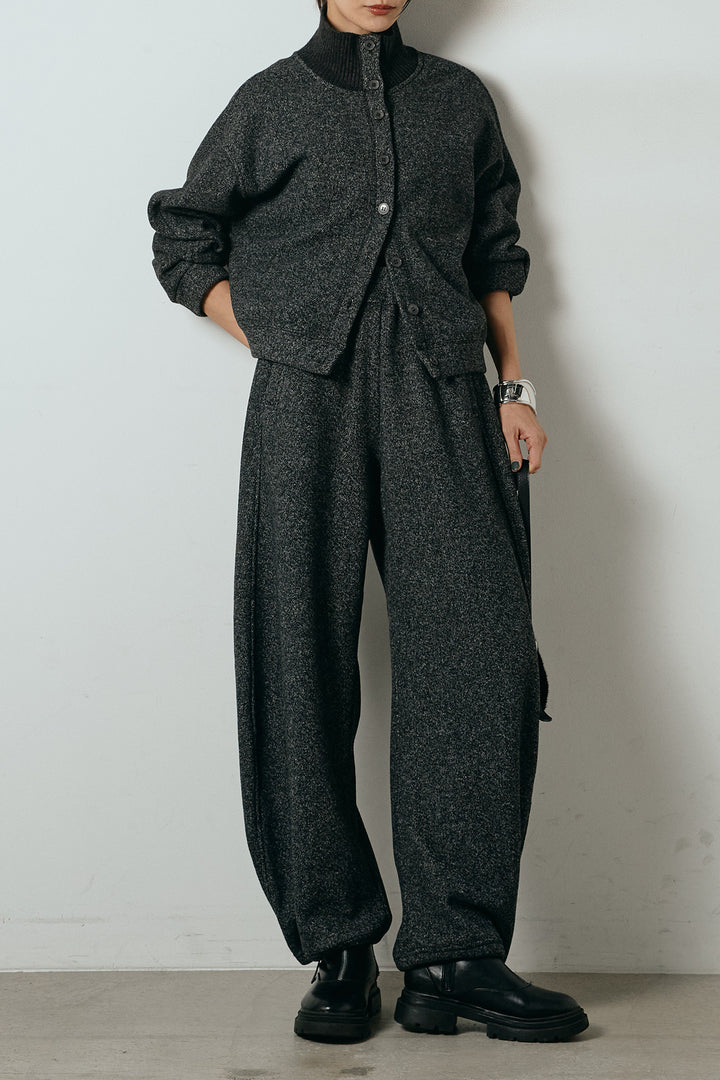 [SET]リブスタンドネックボタントップスSETUP