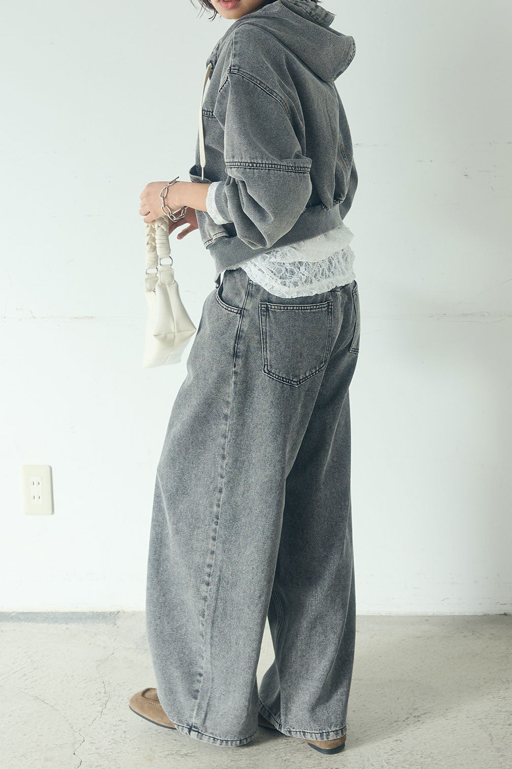 【着回しセット】[SET]デニムダブルジップパーカーブルゾン+デニムタックカーブパンツ+デニムダブルジップパーカーブルゾン(3set)