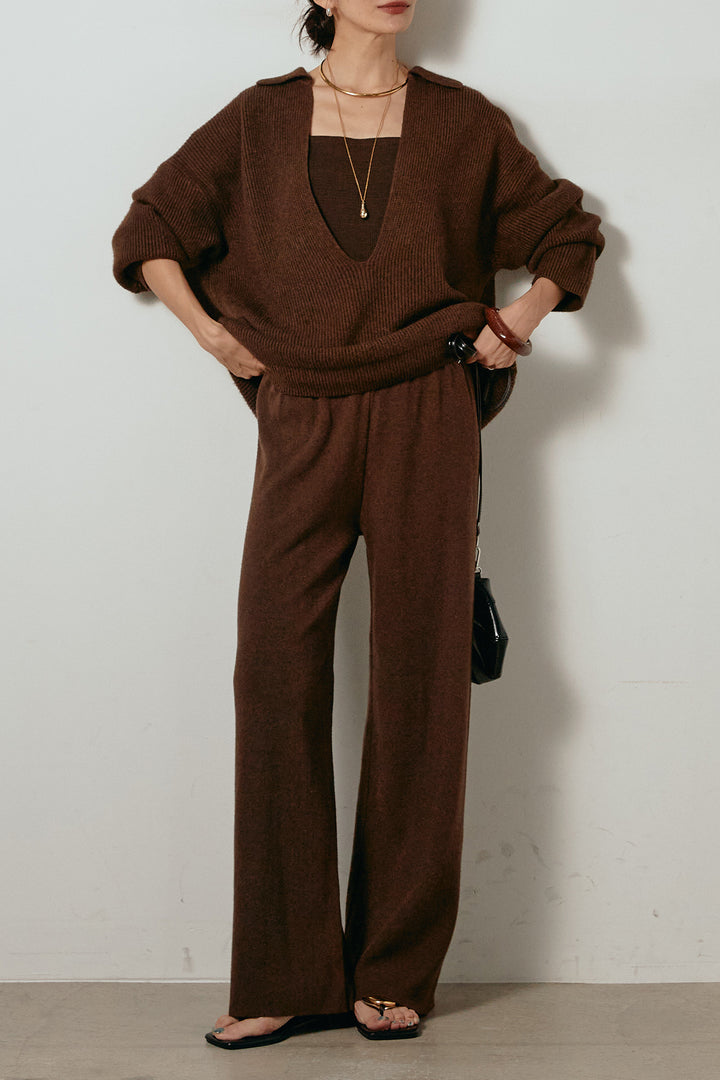 [SET]太ベルト付き深VネックニットSETUP