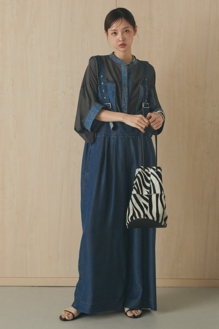 [SET]デニムライクビッグツーポケシアーシャツ+前後2WAYテンセルデニムサロペット(2set)