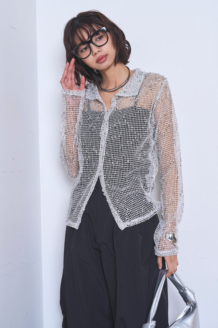 [SET]ネップメッシュポロ襟カーディガン+ドライタフタタックバレルパンツ(2set)