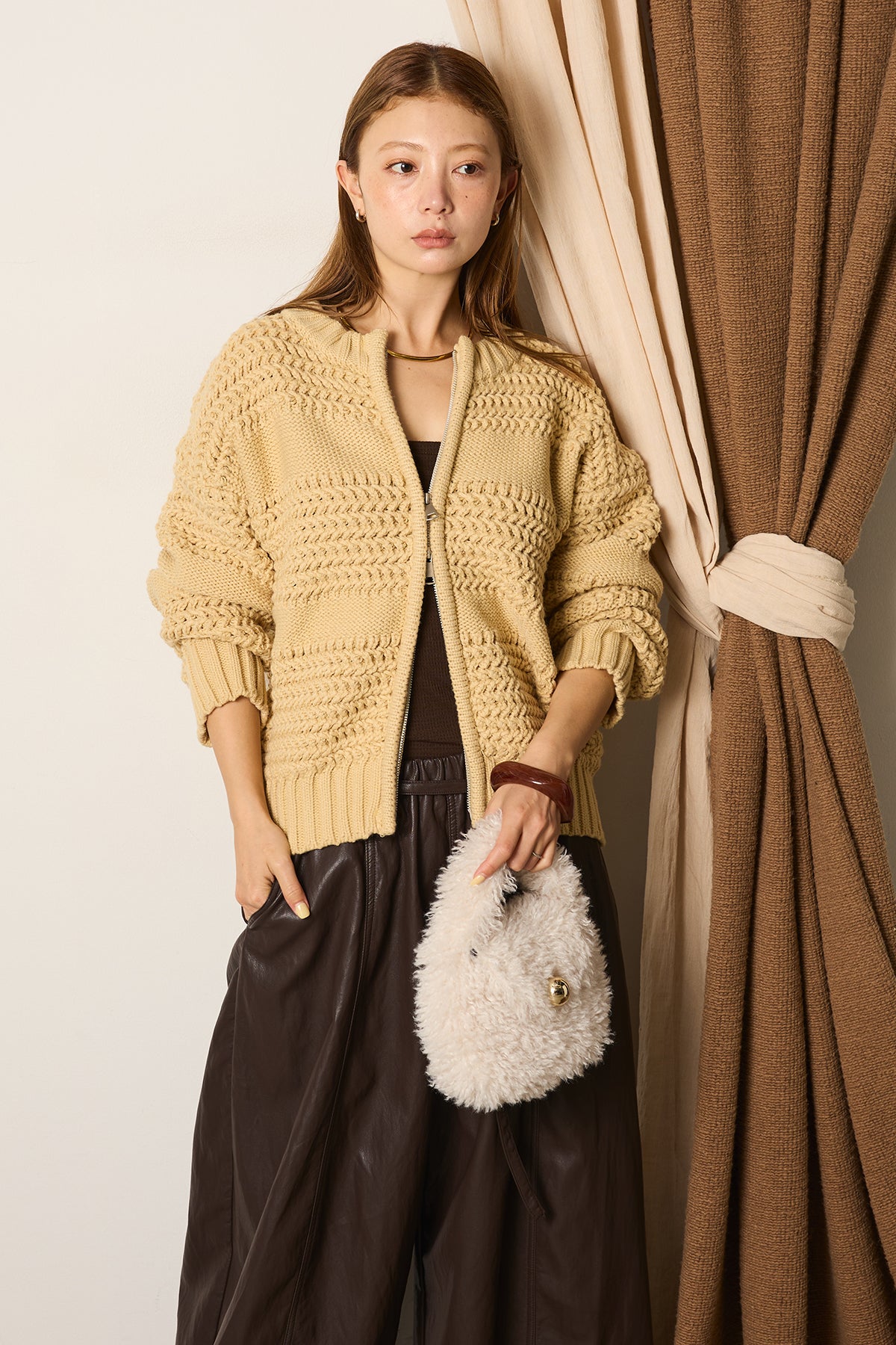 ライン編みダブルジップニットカーディガン – ESICA