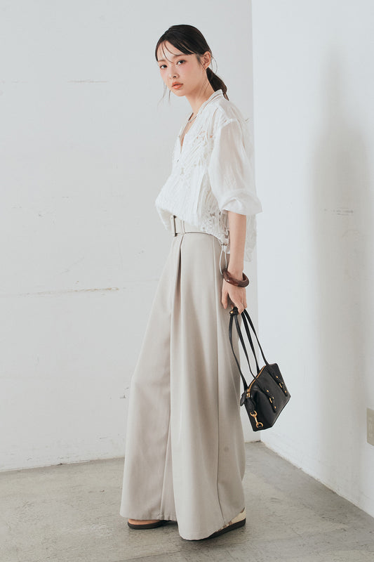 【着回しセット】[SET]モチーフ付きシアーブルゾン+ベルト付きツータックワイドパンツ+モチーフ付きシアーブルゾン(3set)