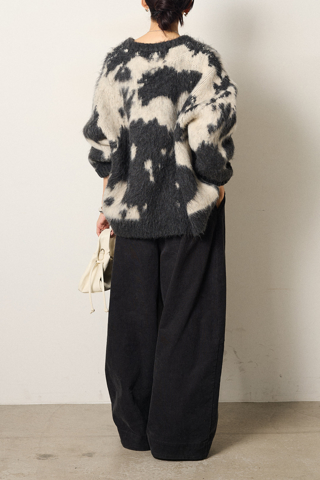 [SET]モヘアタッチマーブルニット+タック入りコーデュロイワイドパンツ(2set)