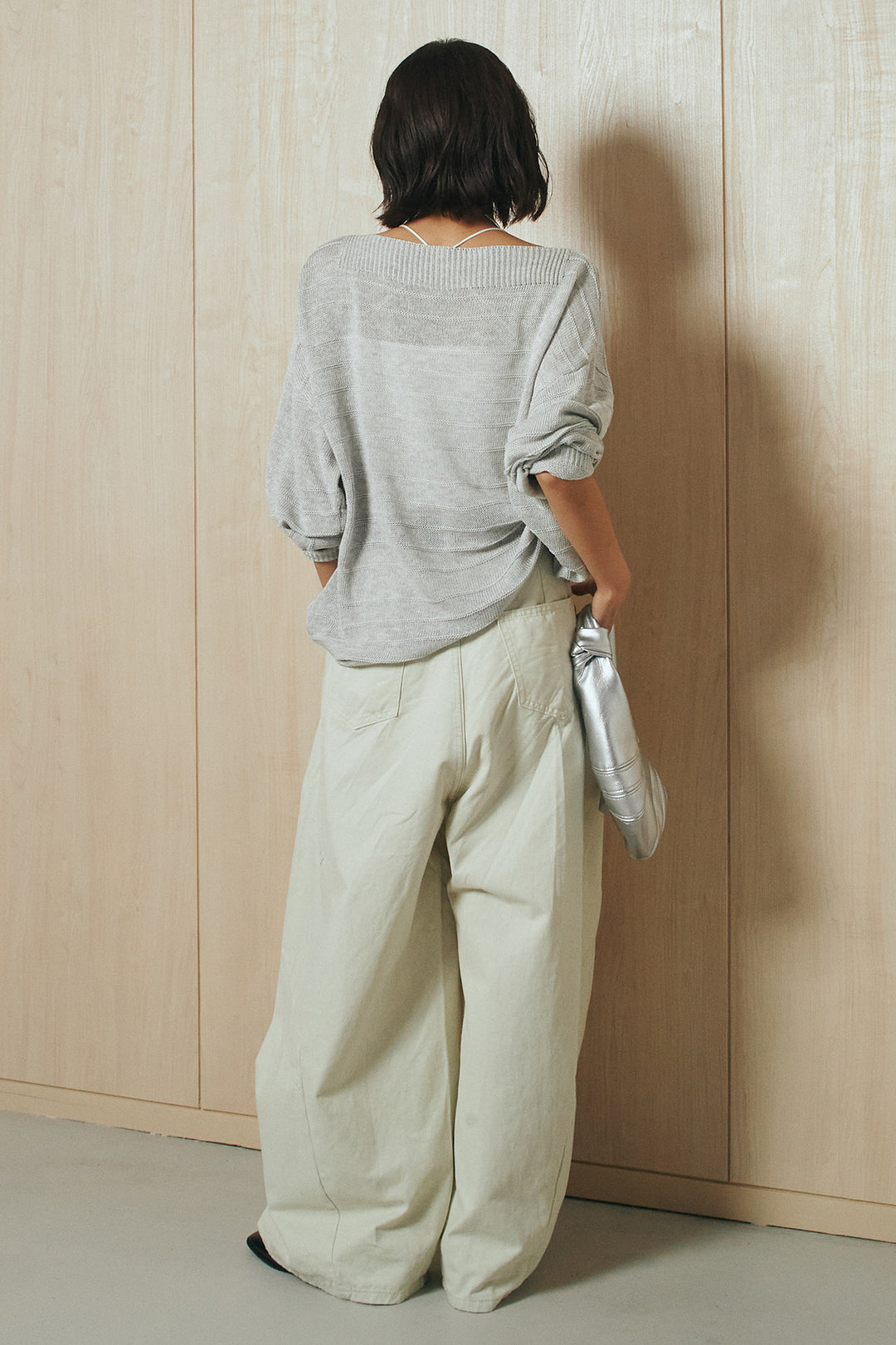 [SET]麻混リラックスニットトップス+ベルト付きカラーデニムパンツ(2set)