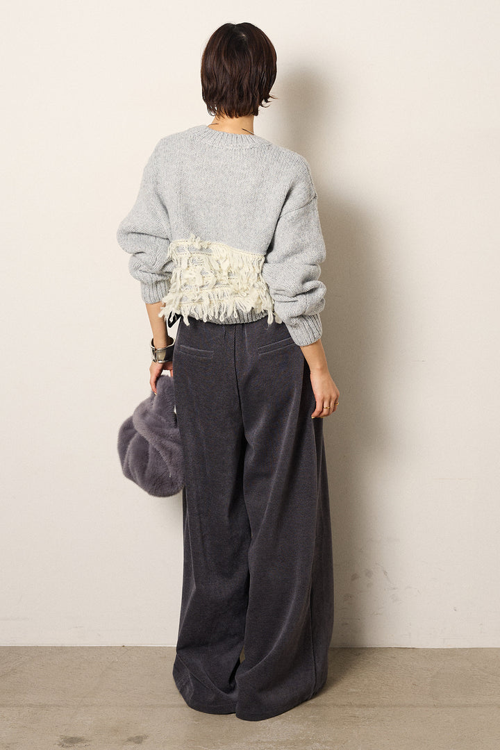 [SET]ループ編み切り替えニットプルオーバー+ベルトループコーデュロイワイドパンツ(2set)