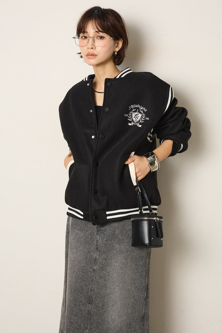 [SET]ワンポイントデザインブルゾン+デニムロングフレアスカート(2set)