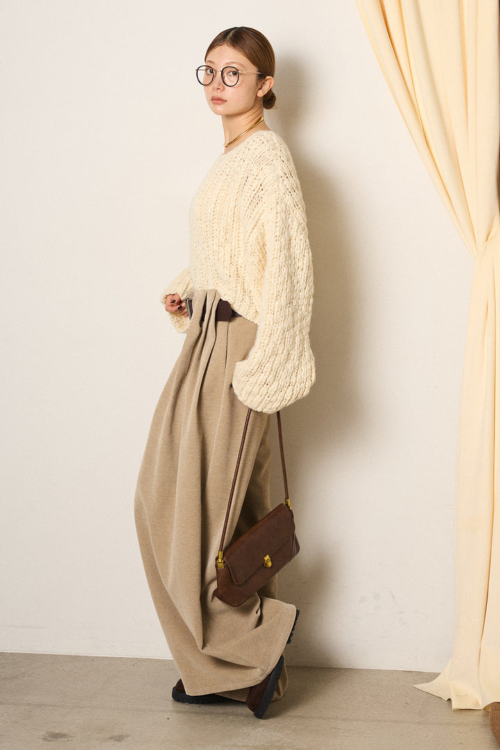 [SET]チャンキースラブニットクロップドプルオーバー+ベルトループコーデュロイワイドパンツ(2set)