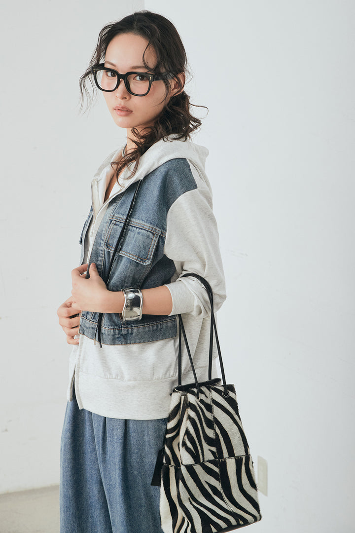 [SET]デニム切替ポンチダブルジップパーカー+テンセルデニムイージーワイドパンツ(2set)