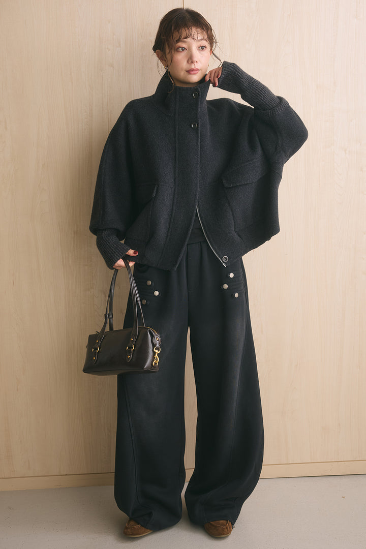 [SET]ウール混スタンドカラースリーブリブコート+ナポレオンディテールカーブパンツ(2set)