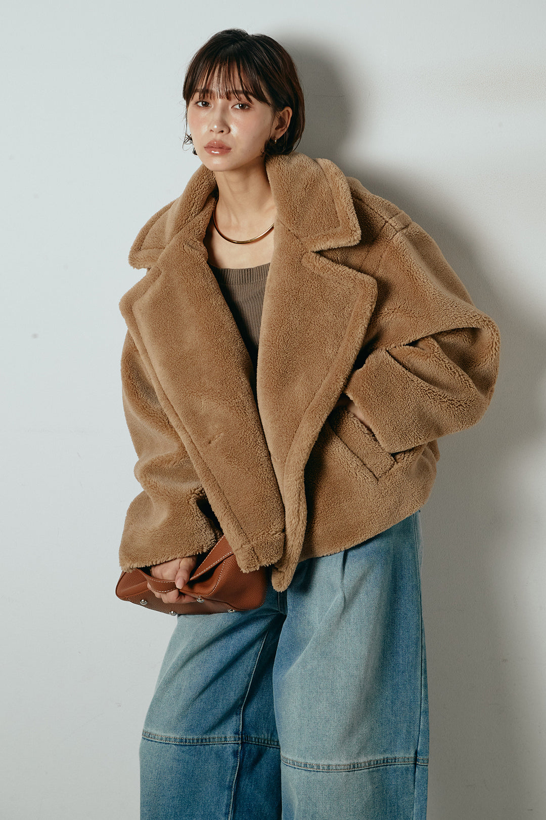 【2月中旬発送】
[SET]テディボアショートジャケット+加工デニムタックコクーンワイドパンツ(2set)