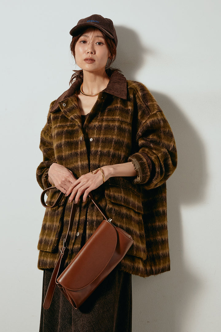 [SET]チェックシャギーミドルカバーオール+スウェードライクロングスカート(2set)