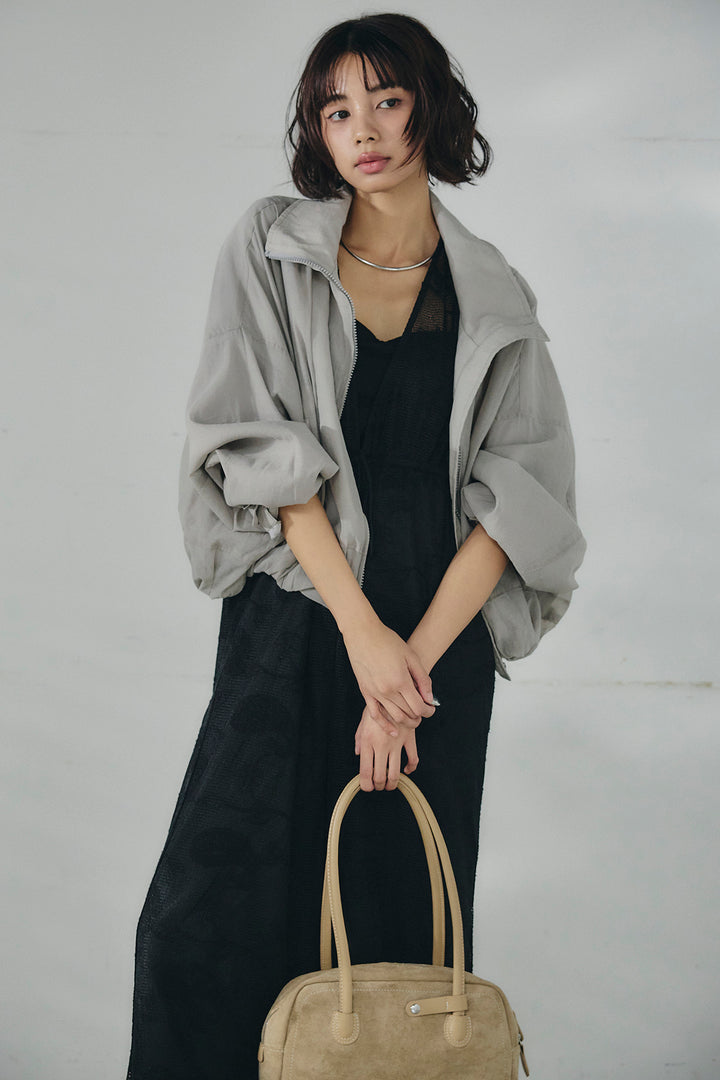 [SET]スタンドネックシアーブルゾン+レースサロペット(2set)