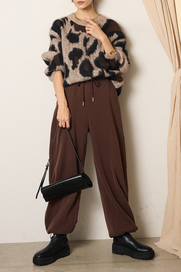 [SET]ルーズアニマルモヘアニットトップス+スウェットワイドカーブパンツ(2set)