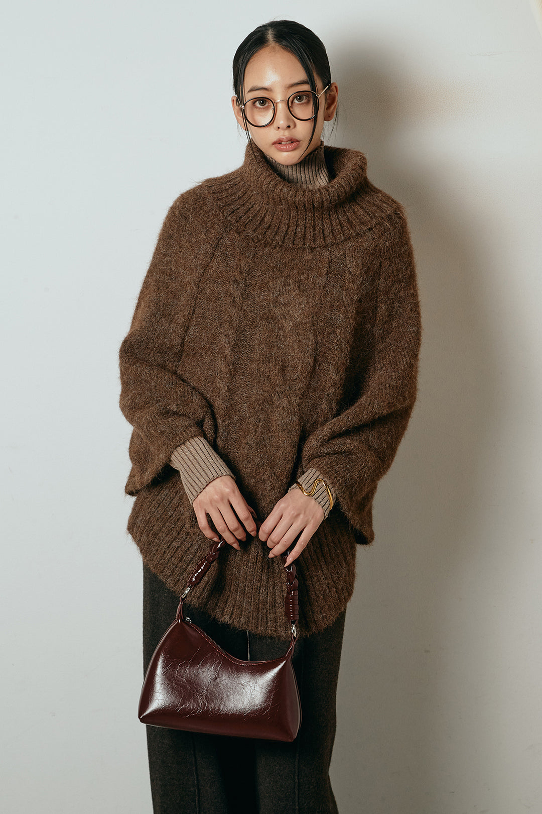 [SET]起毛ミディアムスリーブニットトップス+リブニットシームレスタートルプルオーバー+センターラインニットパンツ(3set)