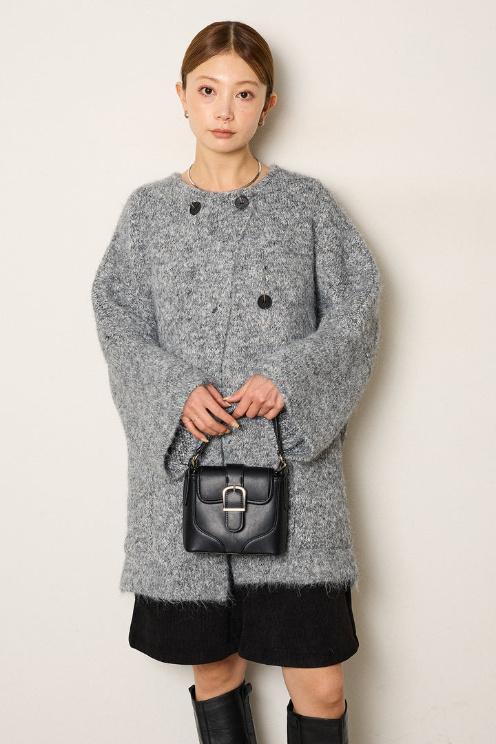 [SET]アシンメトリーボタンニットカーディガン+リラックスコーデュロイハーフパンツ(2set)