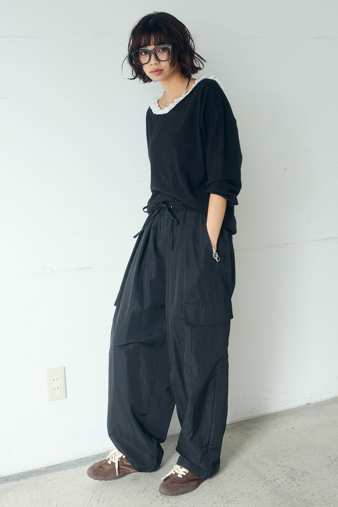 [SET]クールクール異素材コンビオフショルプルオーバー+撥水ジョガーパンツ(2set)