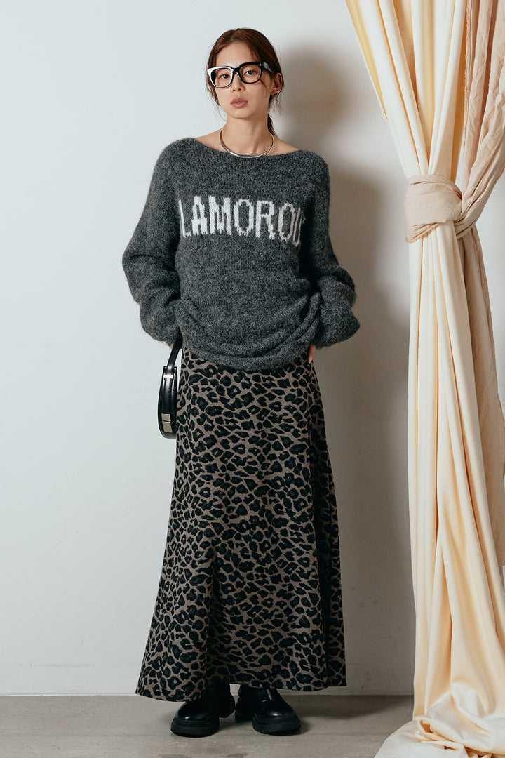 [SET]フロントロゴデザインニットトップス+レオパードロングスカート(2set)