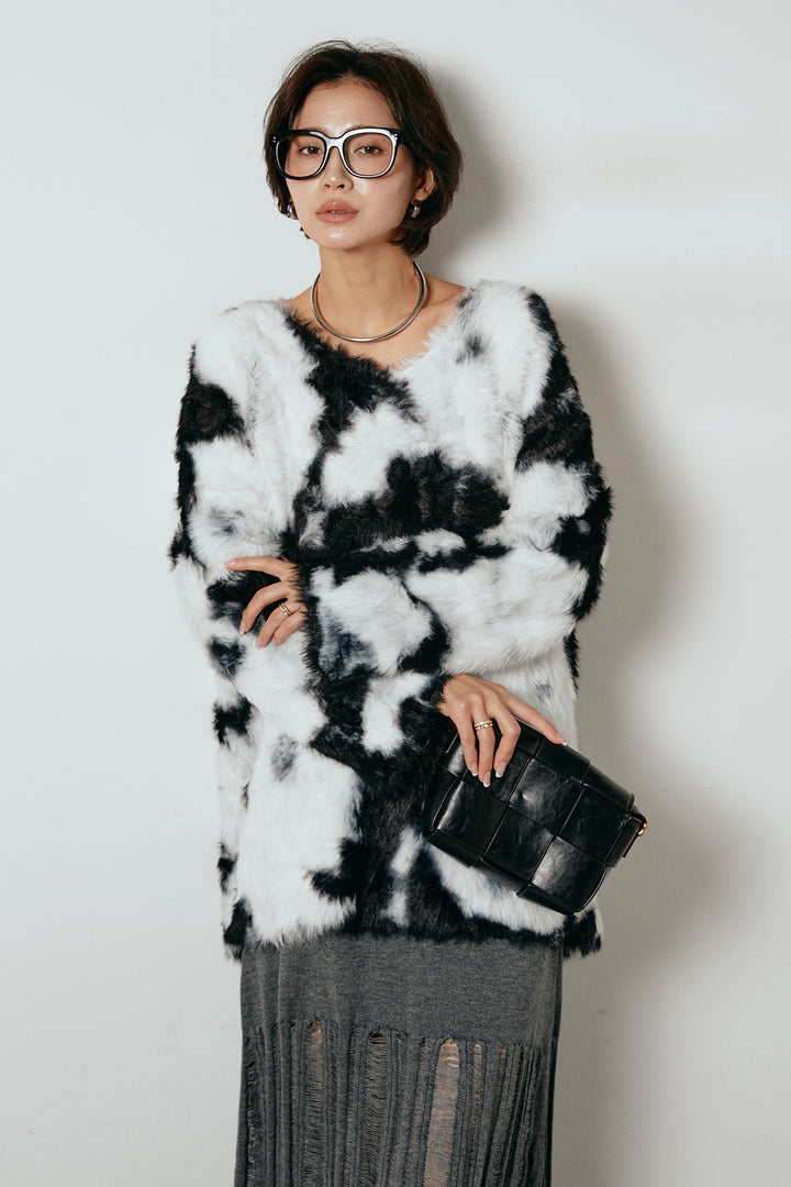 [SET]タイダイ柄シャギーニットトップス+裾シアーリブスカート(2set)