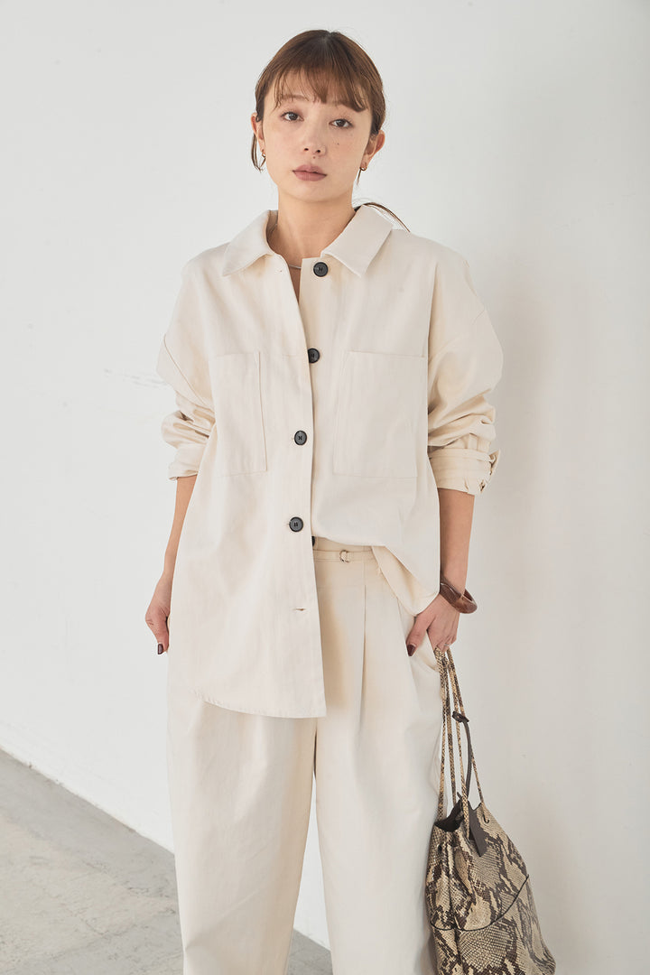 [SET]ツイルシャツジャケット+ツイルハイウエストタックパンツ(2set)