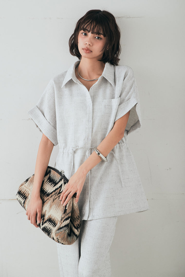 [SET]ツイードウエストドロストシャツ+ツイードタックパンツ(2set)