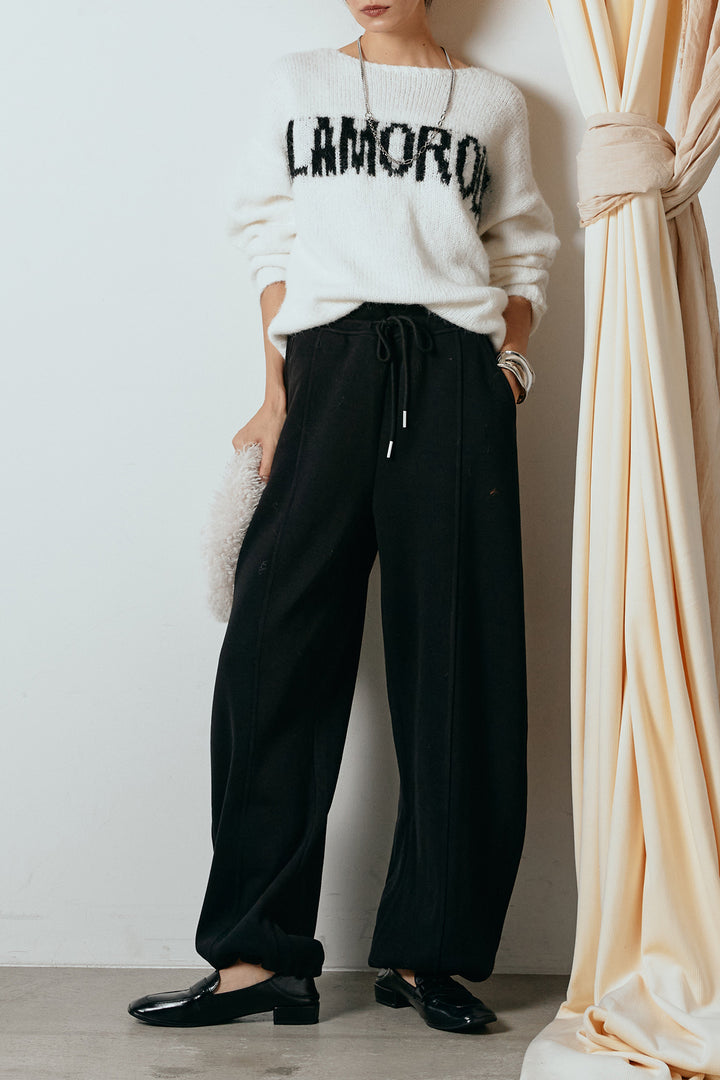 [SET]フロントロゴデザインニットトップス+スウェットワイドカーブパンツ(2set)