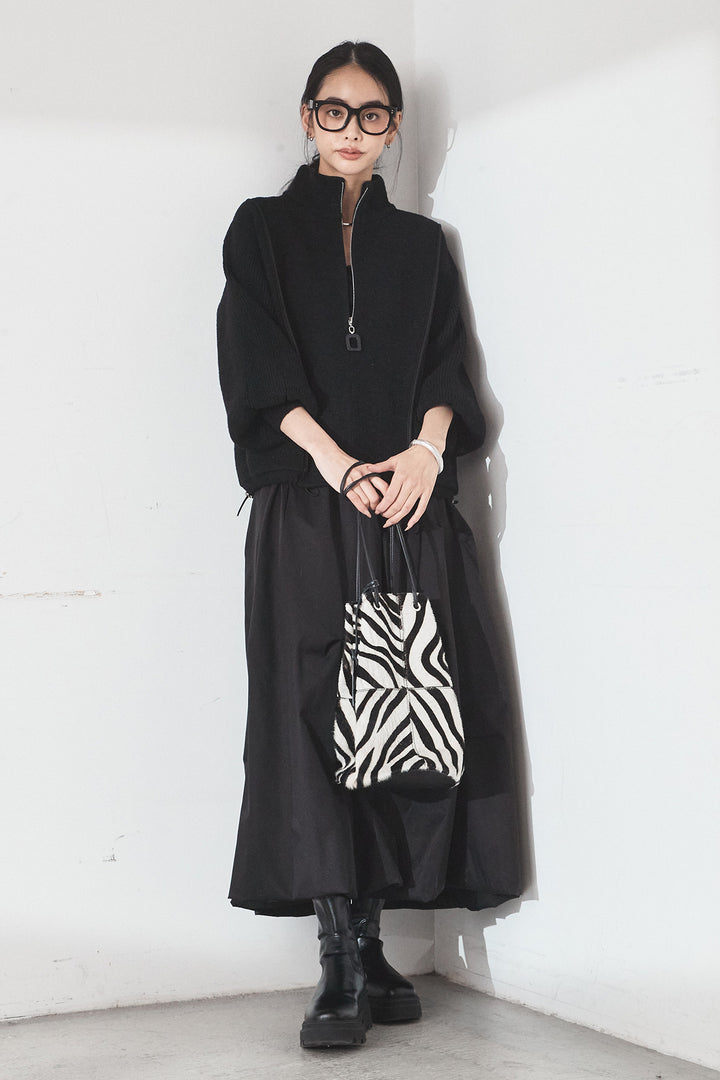 [SET]ハイネックパイピングデザインブルゾン+ランダムタックバルーンスカート(2set)