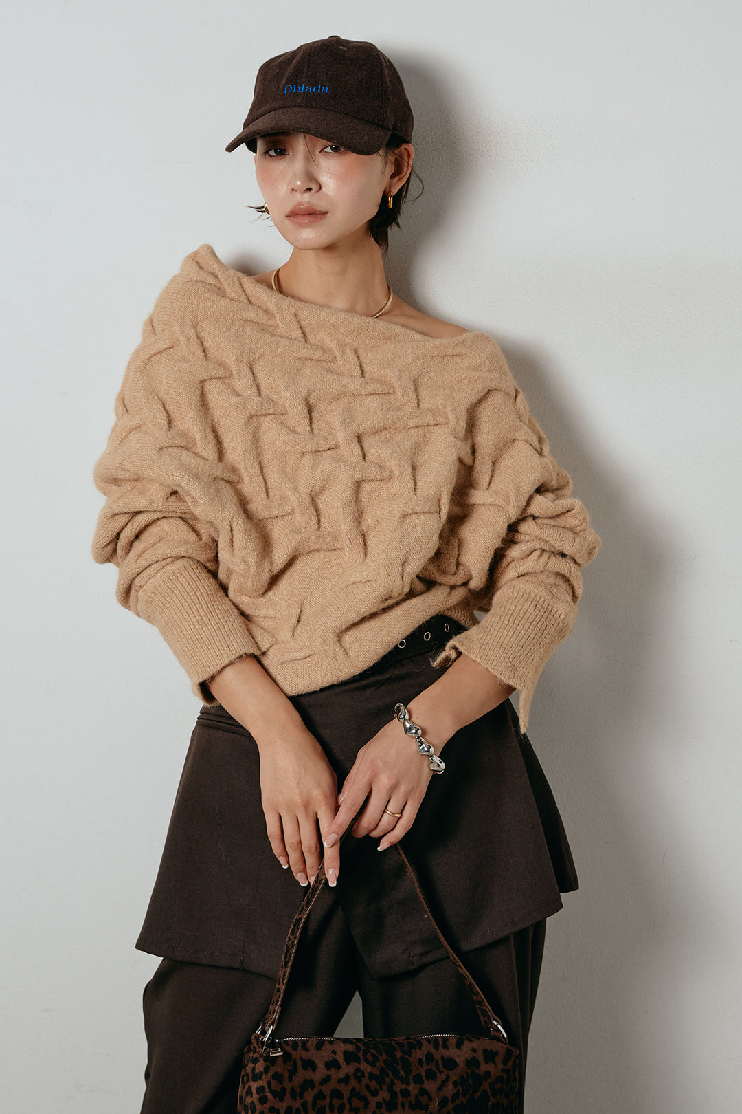 [SET]ボートネックニットトップス+ベルト付きウエストデザインパンツ(2set)