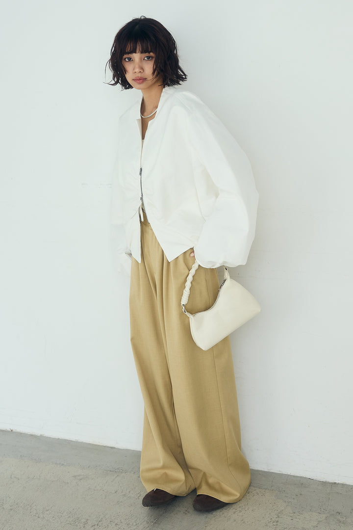 [SET]ノーカラーフロントギャザージップアウター+ツイルメニータックパンツ(2set)