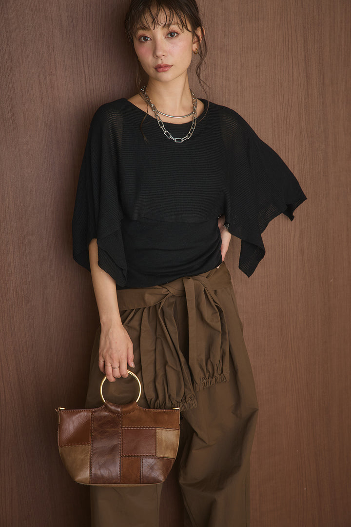 [SET]ケープデザインプルオーバー+合繊維ツイルウエスト巻きジョガーパンツ(2set)