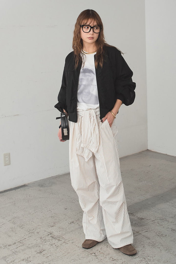 [SET]シアー×ポンチブルゾン+ストライプウエスト巻きジョガーパンツ(2set)