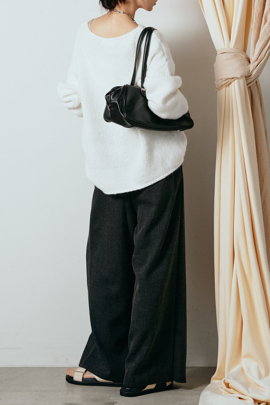 [SET]フロントロゴデザインニットトップス+ラップ巻きワイドスラックス(2set)