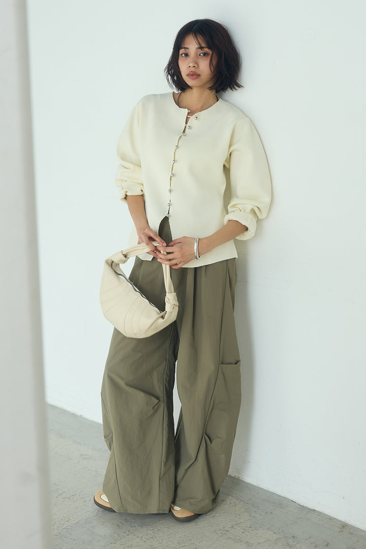 [SET]メタルボタンバナナスリーブカーディガン+ドライタフタタックバレルパンツ(2set)