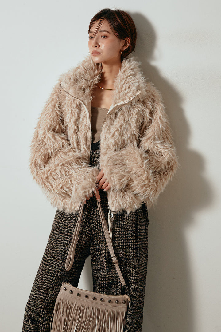 [SET]ミックスシープファースタンドブルゾン+前後2wayグレンチェック柄スカーチョサロペット(2set)