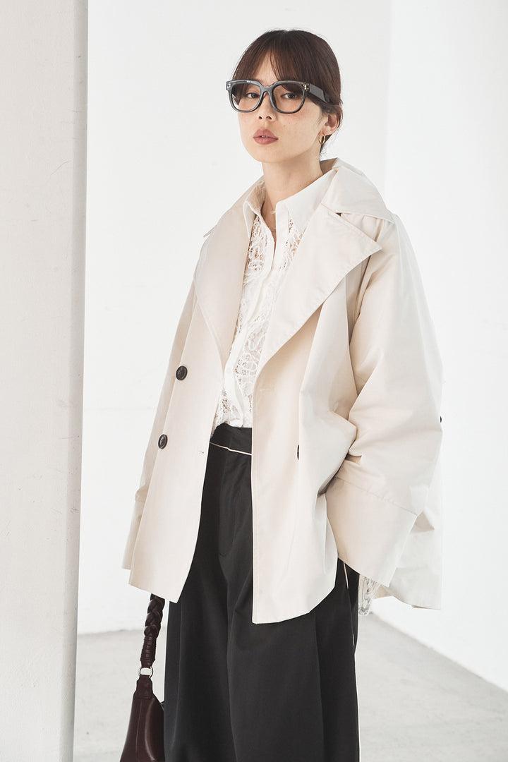 [SET]ナイロントレンチコート+刺繍レースオーバーサイズシャツ(2set)