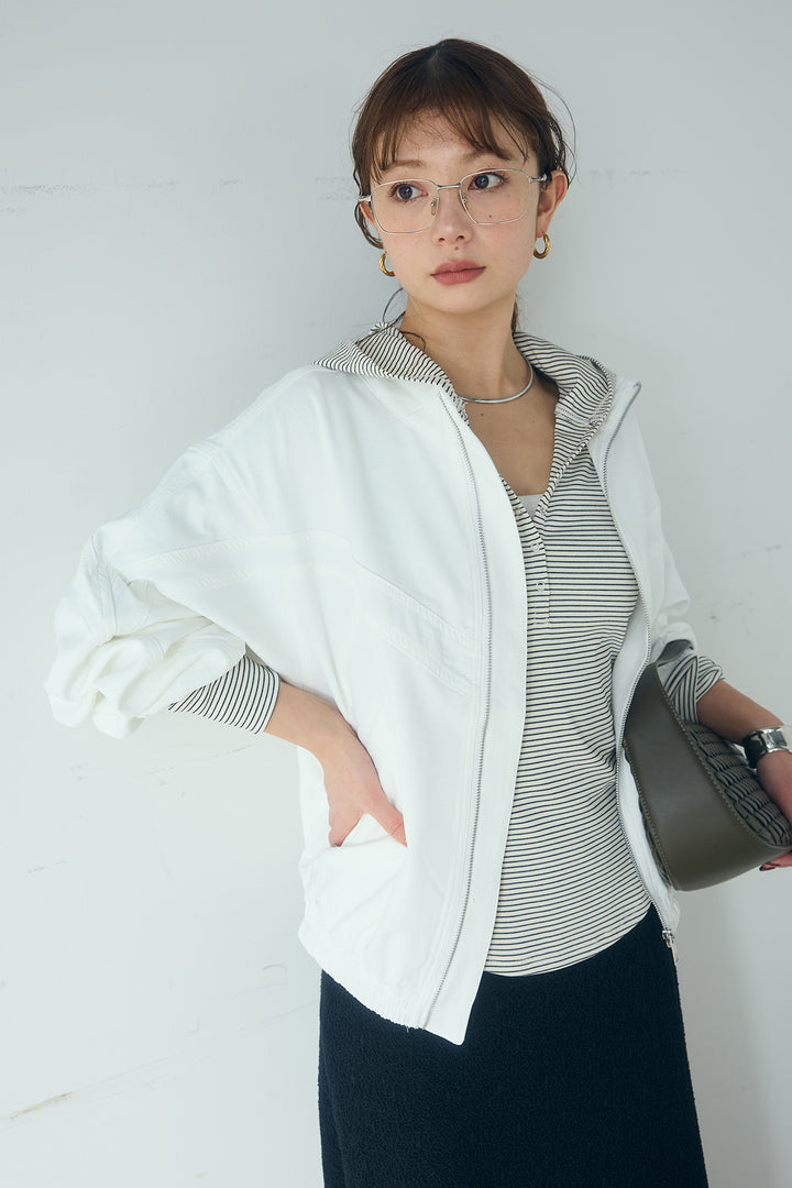 [SET]マルチ切り替えドルマンブルゾン+メッシュ刺繍ロングスカート+ボーダーフーディーロンT(3set)