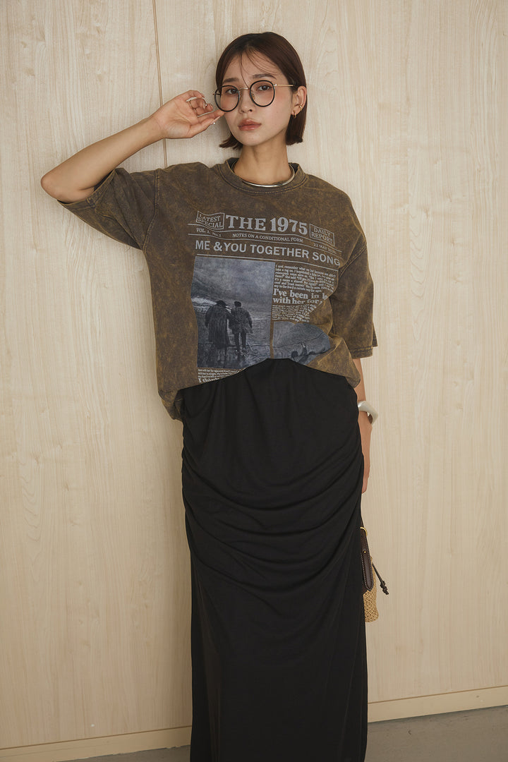 [SET]1975グラフィックTシャツ+ギャザードレープニュアンススカート(2set)