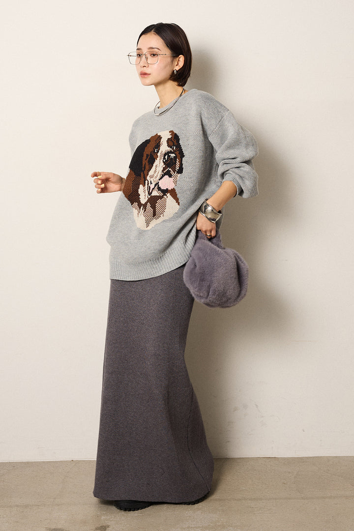 [SET]アニマルジャガード柄ニットトップス+リブナローニットスカート(2set)