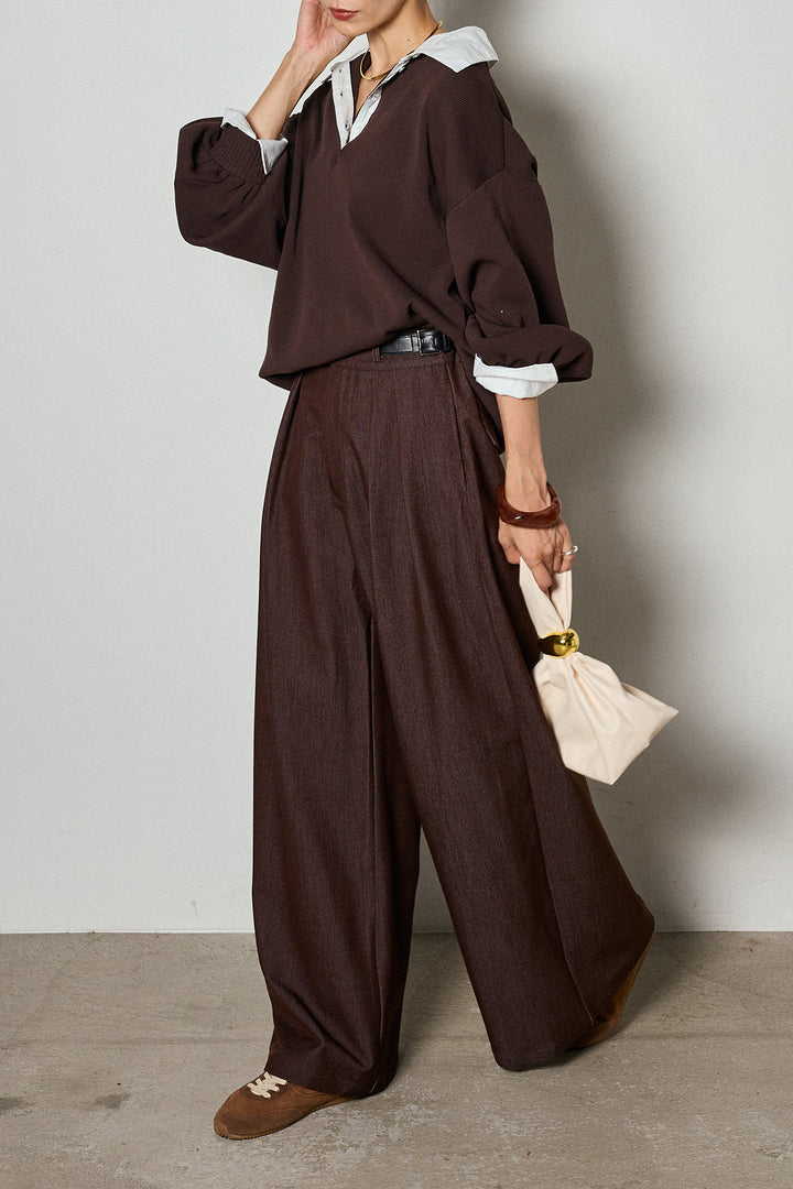 【即納】ウエストベルト付きタックワイドパンツ