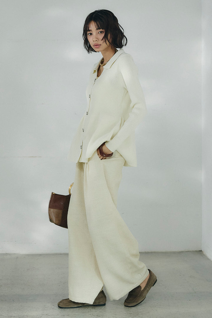 [SET]スキッパーペプラムニット+デニムライクヘリンボーンタックパンツ(2set)