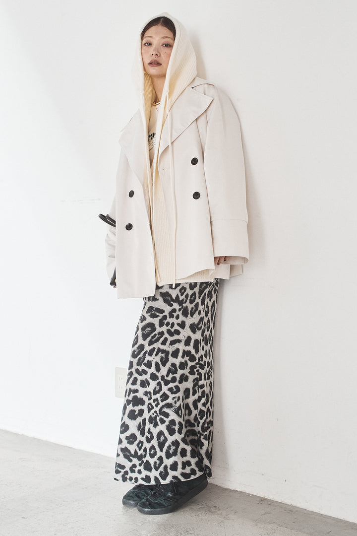 [SET]ナイロントレンチコート+レオパードサテンナロースカート(2set)