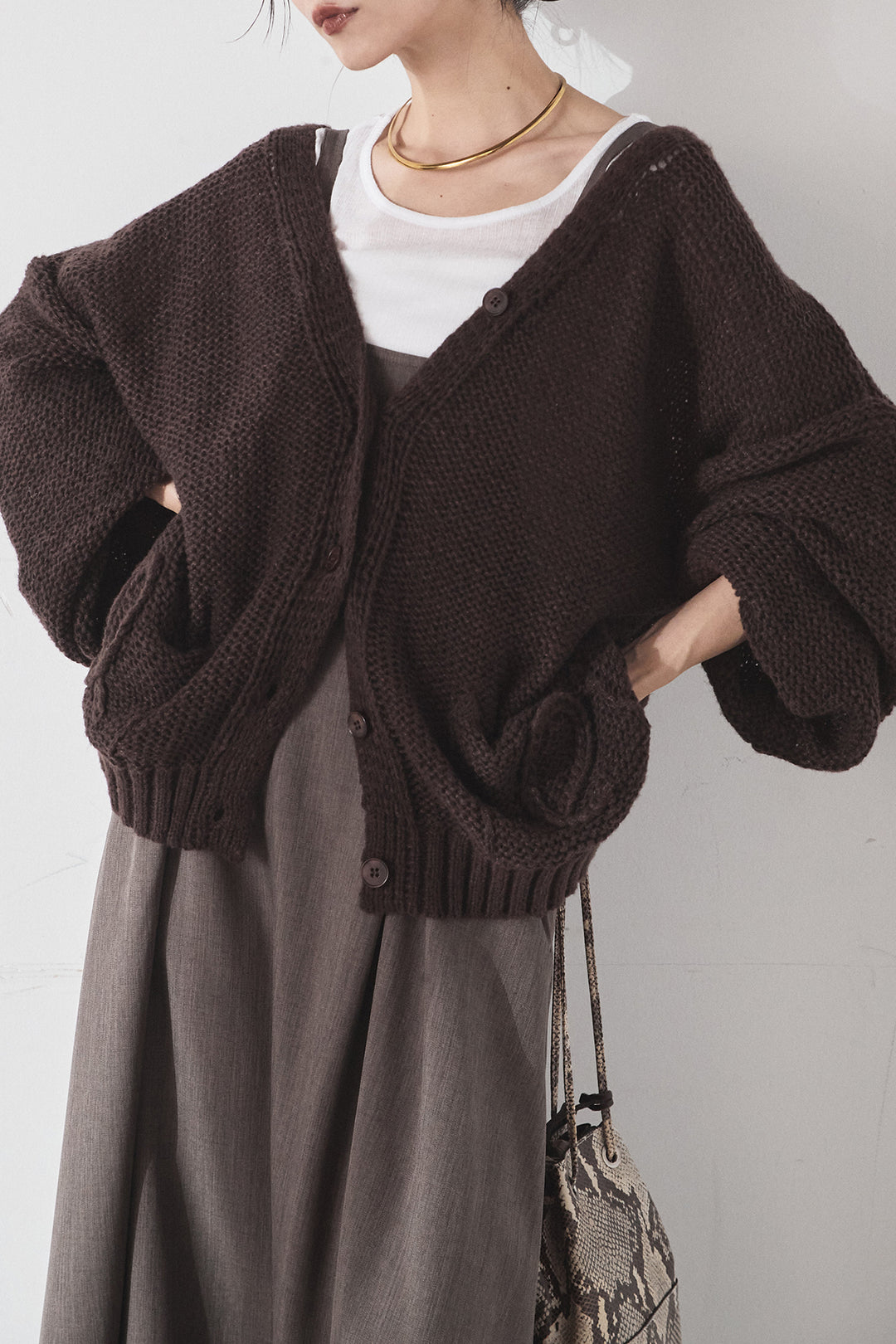 [SET]コード刺繍リラックスニットカーディガン+フレアリラックスキャミワンピース(2set)