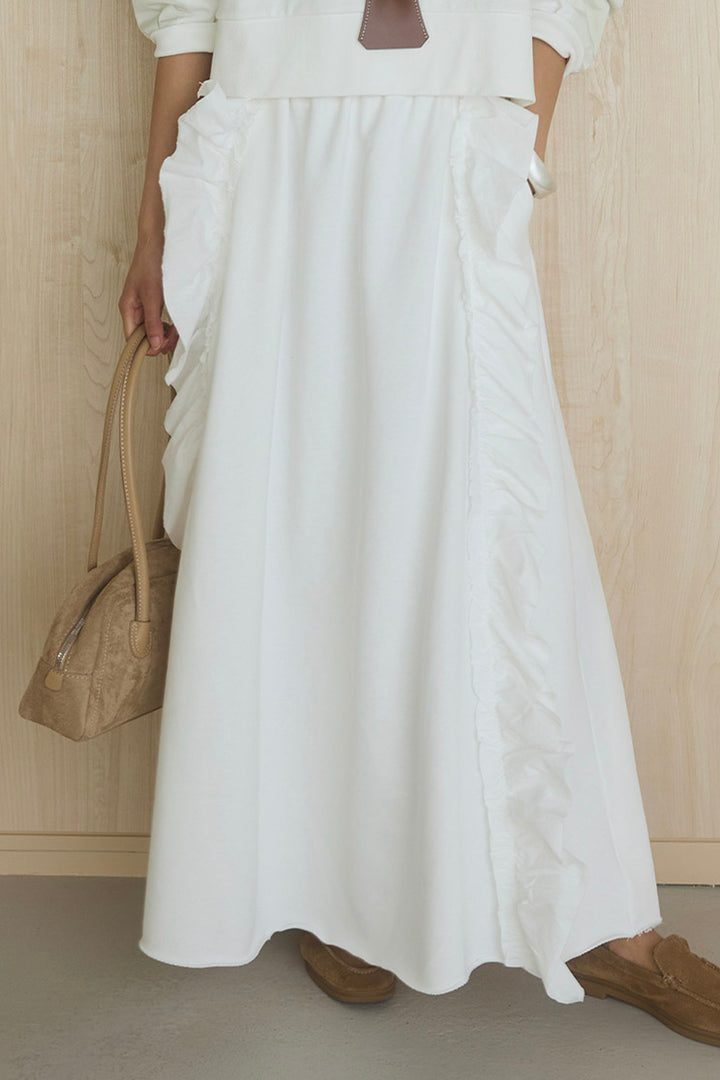 [SET]アームパッチスウェットプルオーバー+ビッグフリルスウェットロングスカート(2set)