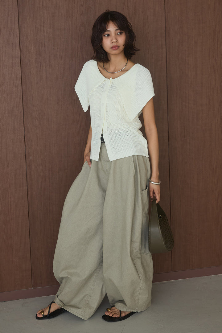 [SET]ビッグカラーボタンニットトップス+ベルト付きカラーデニムパンツ(2set)