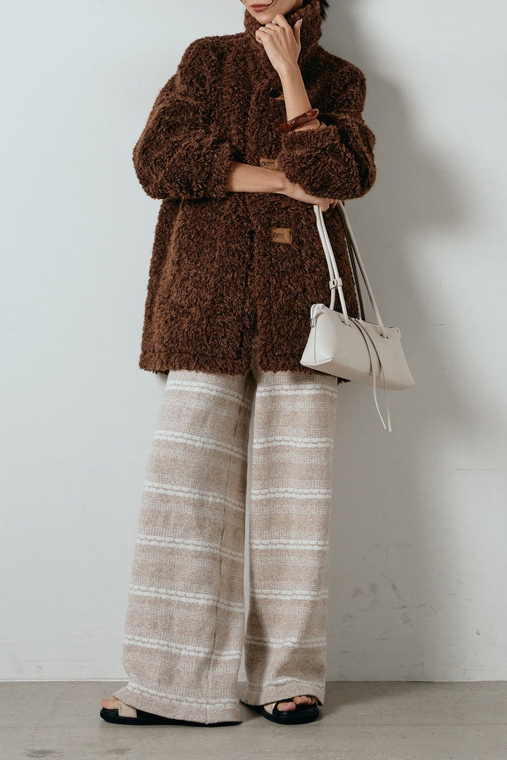 [SET]リバーシブルボアアウター+マルチライン柄リラックスニットパンツ(2set)