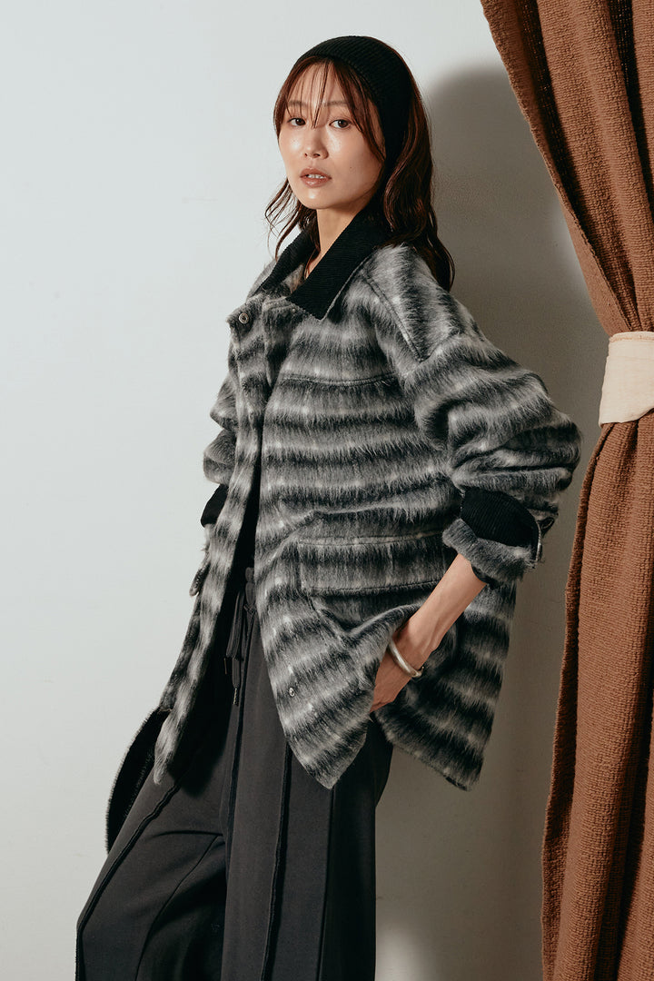 [SET]チェックシャギーミドルカバーオール+フロントラインデザインワイドスウェットパンツ(2set)