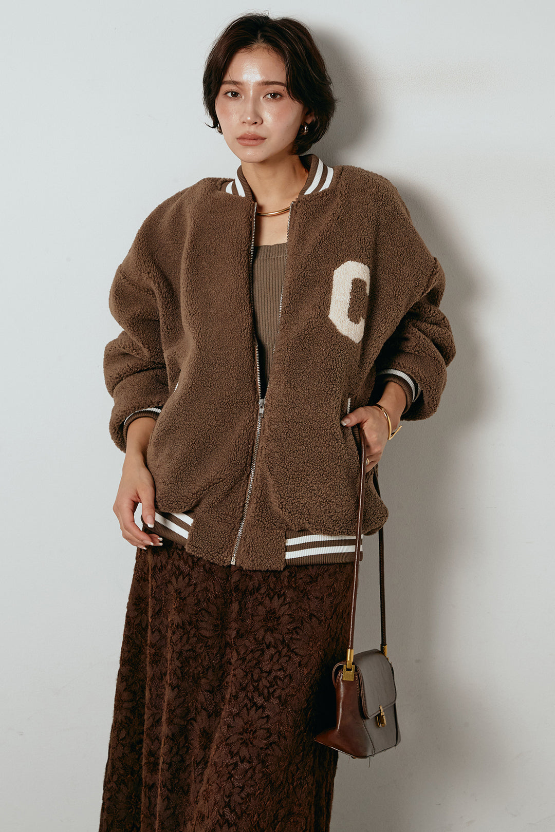 [SET]ロゴスタジャンボアブルゾン+花柄刺繍ベロアフレアスカート(2set)